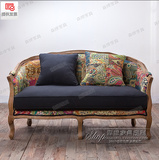特价直销美式乡村实木沙发小户型客厅二三人沙发精致印花布艺沙发