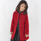 雅童小铺 玛瑙红女童经典大方袋羊毛呢夹棉大衣 冬季儿童加厚外套