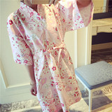 日本春夏季甜美碎花纯棉和服睡衣睡袍日系少女士性感短袖大码睡裙