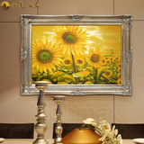 恒美手绘油画  欧式田园客厅餐厅玄关有框画/粗笔花卉HX35向日葵
