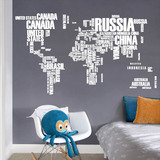 墙画壁纸 彩色/白色/黑色英文世界地图贴画 书房办公室装饰墙贴纸