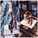 正品代购 Gucci Sylvie新款金属链条拼丝带手提包代购 小S同款3色