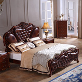 美式实木床新古典真皮床1.8米高箱双人床欧式床奢华雕花卧室家具
