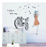 自行车单车女孩英文字母墙壁贴装饰卧室客厅房间学校女生宿舍贴纸