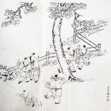 【良品收藏】天津杨柳青白描百子图九张黑白稿年画绘画