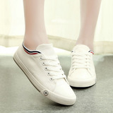 白色低帮帆布鞋女夏学生韩版潮透气平底单鞋女士布鞋休闲鞋大码40
