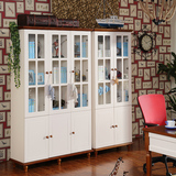 地中海两三门书柜玻璃书橱实木储物柜美式乡村装饰柜