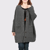 2015冬季针织秋冬外套韩版羊毛宽松中长款加厚长袖女开衫圆领毛衣