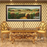高档有框欧式手绘装饰画墙壁油画 横幅客厅葡萄园横幅大画风景画