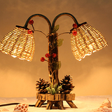 台灯卧室床头创意 客厅温馨浪漫节能灯暖光个性复古木质台灯摆件