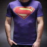 超人男运动短袖蝙蝠侠骑行健身速干紧身衣 美国队长训练弹力t恤