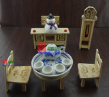 儿童过家家玩具 木制迷你小方桌模型组合餐厅家具 娃娃屋场景摆件