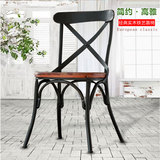 欧式铁艺实木餐桌椅 美式家具交叉椅背靠椅复古做旧酒吧铁艺餐椅