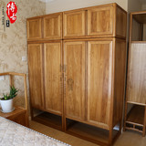 简约新中式衣柜 实木衣橱 禅意家具明式风格 卧室四门老榆木衣柜