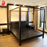 新中式架子床 实木家具 双人床 1.8米六尺 简约现代老榆木架子床