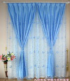 窗帘蓝色高档绣花窗纱布料成品特价清仓客厅卧室阳台飘窗宜家田园