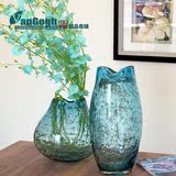 欧式蓝色玻璃插花花瓶 创意彩色客厅玄关装饰摆件花瓶跳舞蓝花器