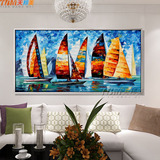 装饰画客厅简约手绘帆船风景抽象油画现代玄关办公室餐厅挂画有框