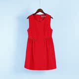 天YBP 2016新品冬装 甜美风无袖羊毛红色小红裙A字连衣裙528剪标