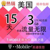 美国手机sim卡上网电话卡T-mobile原生4G无限流量1015天包月包邮