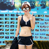 运动分体泳衣2016韩国女黑平角裤三件套大小胸聚拢高腰遮肚比基尼