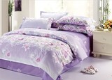 床上用品四件套斜纹全棉纯棉单人三件套双人2米加大紫色玫瑰花