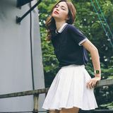 小维2016夏季新韩系学院风翻领修身短袖纯色T恤女夏上衣女HOT