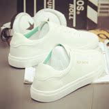 欧美夏季小白鞋女韩版皮面白色帆布鞋平底休闲鞋学生系带板鞋单鞋