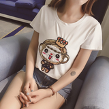 太阳屋AC2-2韩版2016夏装新款女装亮片T卡通修身显瘦短袖t恤衫女