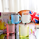 创意彩色套装带把玻璃杯 炫彩杯套装 茶杯家用玻璃杯耐热加厚水杯