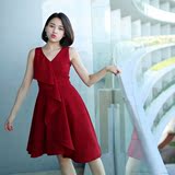 DALU STUDIO 红色显瘦连衣裙夏季2016新款韩版女装中长款修身裙子