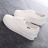 夏季厚底女鞋韩版明星同款白色帆布鞋平跟休闲板鞋学生系带小白鞋