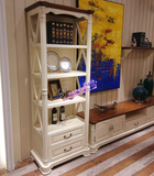 美式装饰柜 全纯实木置物架储物柜 地中海拼色附柜 红橡木书柜M01