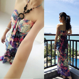 夏季韩国波西米亚海边度假沙滩中长款长裙挂脖抹胸显瘦气质连衣裙