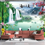 客厅沙发电视背景墙无缝中式大型壁画墙布天道酬勤风景瀑布山水画