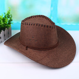 包邮西部牛仔帽礼帽爵士帽遮阳帽太阳帽亚麻沙滩户外夏天男女帽子
