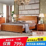 现代中式实木床 橡木实木床 卧室1.5米1.8米双人床 结婚床特价床