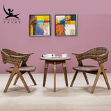实木餐椅 藤椅子酒店简约北欧西餐厅奶茶店新中式 咖啡厅桌椅组合