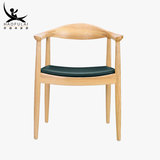 真皮餐椅 肯尼迪总统椅家用复古北欧简约咖啡厅胡桃木色 实木椅子