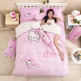 韩式全棉卡通四件套纯棉被套kt猫床裙式床罩绣花刺绣床上用品韩版