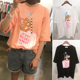 韩国东大门代购进口正品女装16夏新款宽松大码卡通中长款短袖T恤