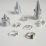 轻奢系列 925银 复古做旧珍珠镶钻 防褪色麻花镂空开口戒中性戒指