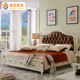 简约美式床1.8米实木双人床欧式床法式田园床储物带软靠高箱婚床