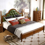 美式床实木床1.5米实木床深色高箱储物床双人床真皮床1.8米M7202