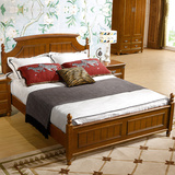 美式乡村实木真皮床欧式1.8米胡桃木橡木婚床1.5m新古典家具M7203