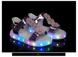 2016夏季儿童凉鞋带灯男童女童鞋usb充电发光鞋LED夜光小孩沙滩鞋