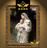 喷绘天主教圣像画圣母抱耶稣天使油画定制欧式玄关装饰画挂壁油画