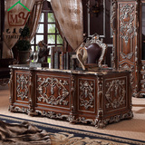 欧式大理石书桌 美式奢华办公桌书柜组合描金雕花大班台老板桌