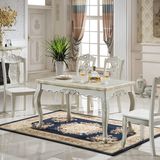 欧式实木长方形西餐桌大理石法式雕花餐桌椅组合简约现代吃饭桌子