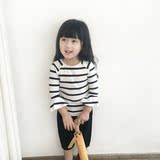 2016秋季新款 韩国品牌条纹儿童打底衫木耳边宝宝女童长袖T恤